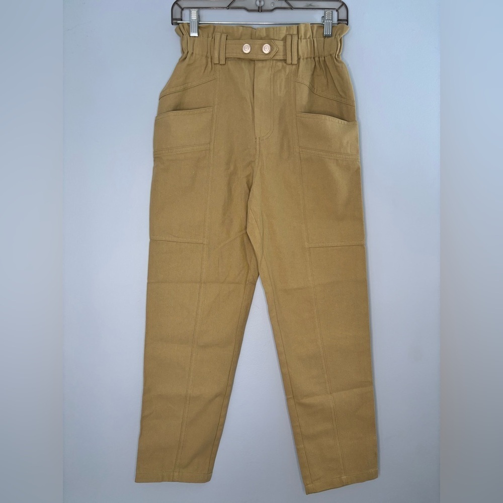Elodie Paper Bag Waist Straight Leg Pant Size Small~ Olive Color ~ High Rise~NEW
